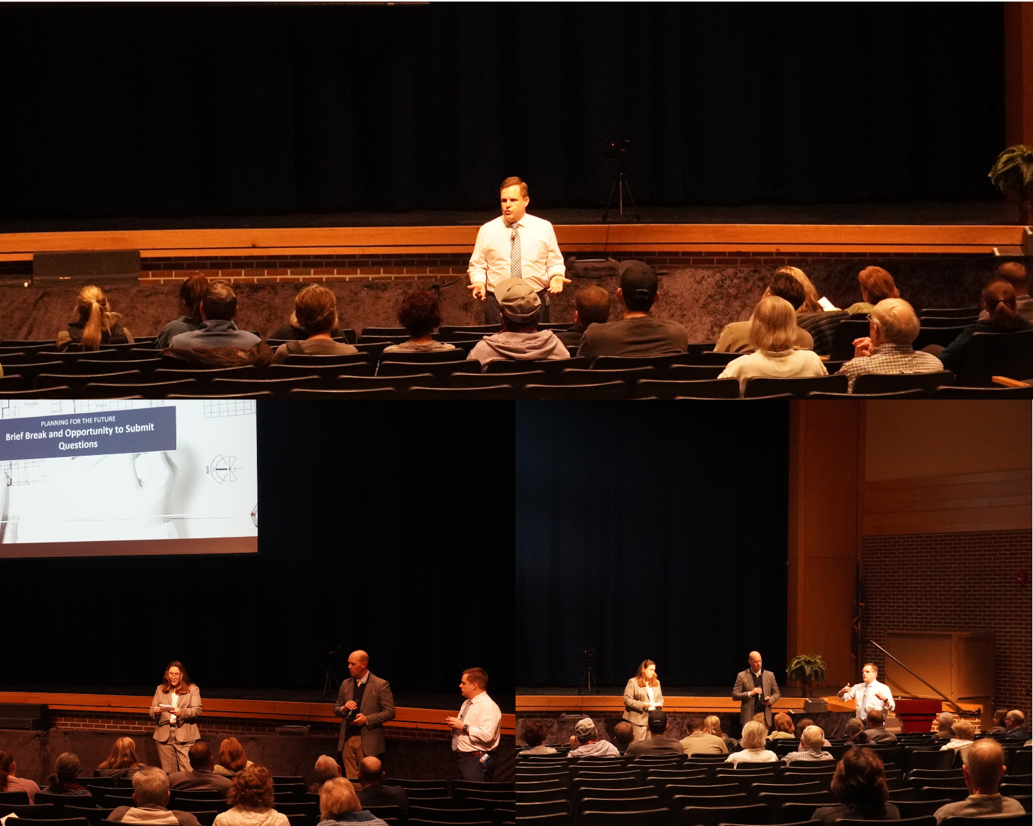 A collage of photos of administrators addressing the audience.